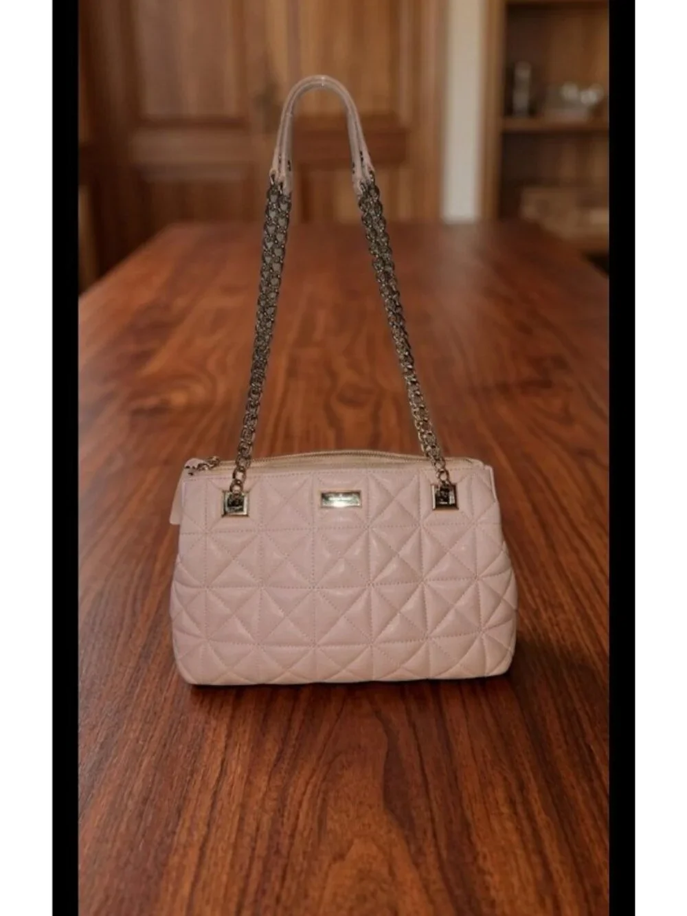 Kate Spade Leather Pink Quilted Classic Feminine Quiet Luxury Shoulder Chain Bag